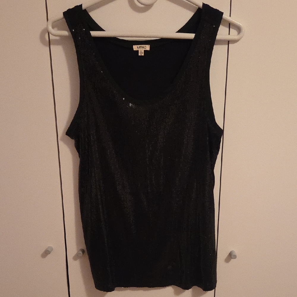 Buffalo David Bitton Black Shimmer Scoop Tank